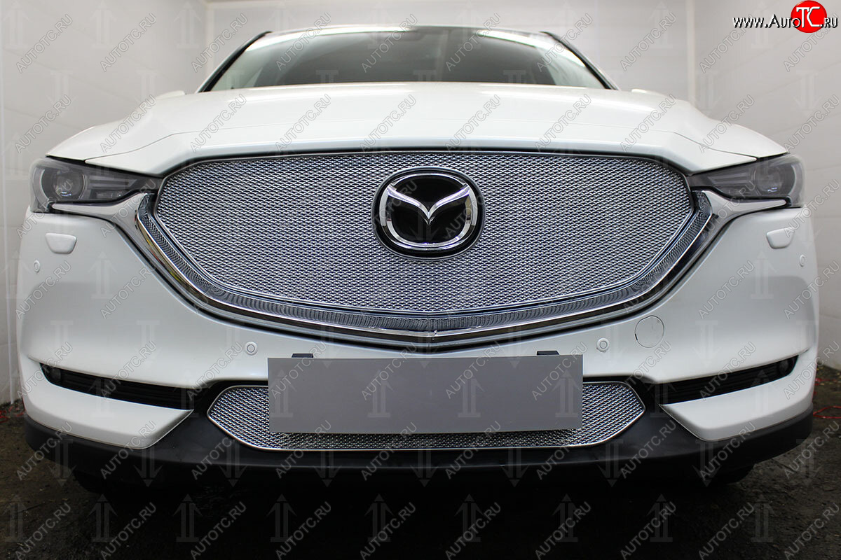 6 249 р. Защитная сетка в бампер (верх, ячейка 4х10 мм) Alfeco Премиум Mazda CX-5 KF (2016-2025) (Хром)  с доставкой в г. Керчь