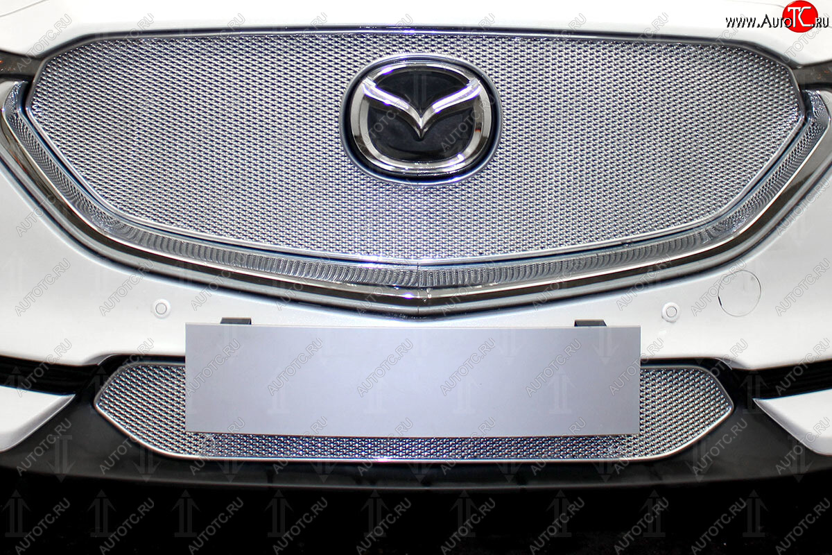 4 299 р. Защитная сетка в бампер (низ, ячейка 4х10 мм) Alfeco Премиум Mazda CX-5 KF (2016-2025) (Хром)  с доставкой в г. Керчь