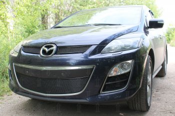4 299 р. Защитная сетка в бампер (низ, ячейка 4х10 мм) Alfeco Премиум Mazda CX-7 ER рестайлинг (2010-2012) (Чёрная)  с доставкой в г. Керчь. Увеличить фотографию 2