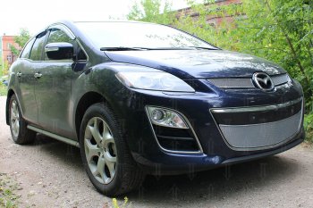 4 299 р. Защитная сетка в бампер (низ, ячейка 4х10 мм) Alfeco Премиум Mazda CX-7 ER рестайлинг (2010-2012) (Хром)  с доставкой в г. Керчь. Увеличить фотографию 2
