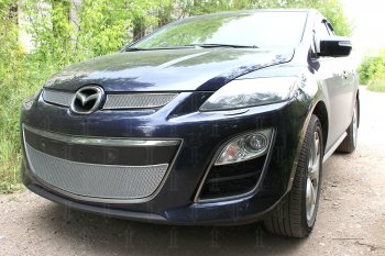4 299 р. Защитная сетка в бампер (низ, ячейка 4х10 мм) Alfeco Премиум Mazda CX-7 ER рестайлинг (2010-2012) (Хром)  с доставкой в г. Керчь. Увеличить фотографию 3