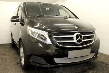 4 549 р. Защитная сетка в бампер (низ, ячейка 4х10 мм) Alfeco Премиум  Mercedes-Benz Vito  W447 (2015-2020) дорестайлинг (Хром)  с доставкой в г. Керчь. Увеличить фотографию 2