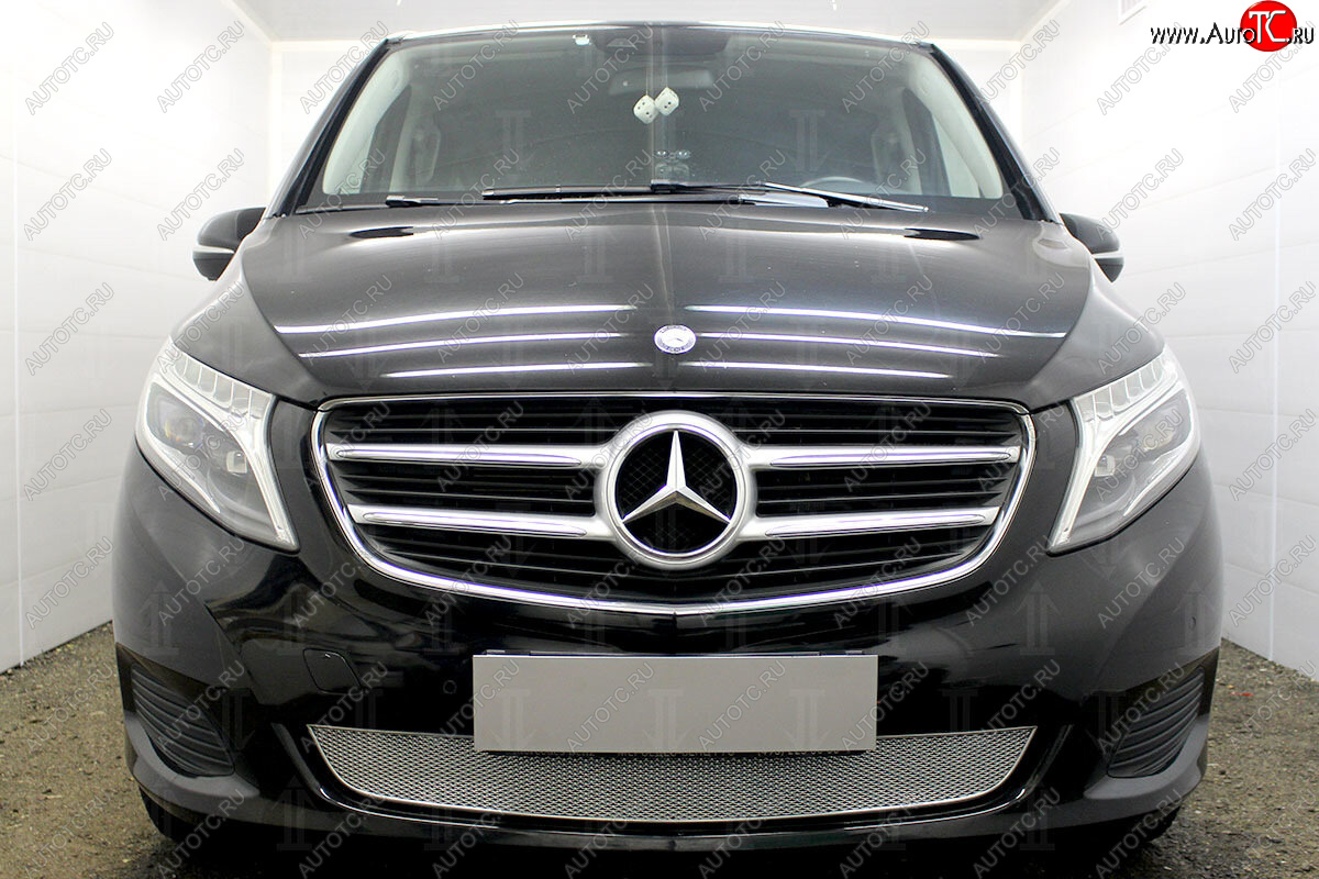 4 549 р. Защитная сетка в бампер (низ, ячейка 4х10 мм) Alfeco Премиум  Mercedes-Benz Vito  W447 (2015-2020) дорестайлинг (Хром)  с доставкой в г. Керчь