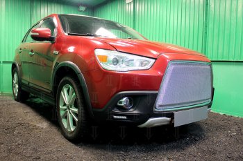 6 999 р. Защитная сетка в бампер (3D, ячейка 4х10 мм) Alfeco Премиум Mitsubishi ASX дорестайлинг (2010-2012) (Хром)  с доставкой в г. Керчь. Увеличить фотографию 2