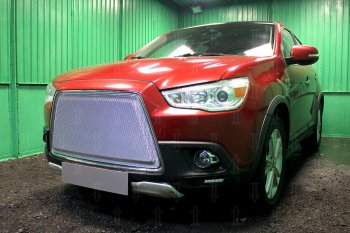 6 999 р. Защитная сетка в бампер (3D, ячейка 4х10 мм) Alfeco Премиум Mitsubishi ASX дорестайлинг (2010-2012) (Хром)  с доставкой в г. Керчь. Увеличить фотографию 3
