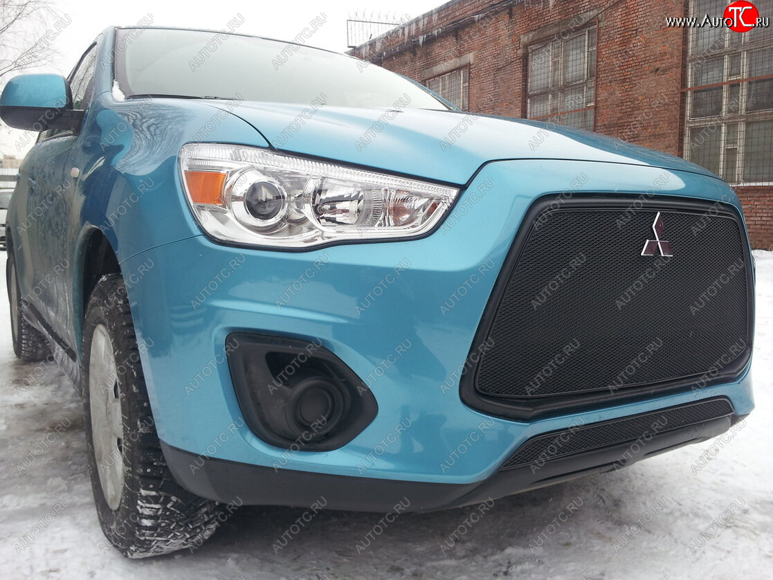 3 599 р. Защитная сетка в бампер (низ, ячейка 4х10 мм) Alfeco Премиум Mitsubishi ASX 1-ый рестайлинг (2013-2016) (Чёрная)  с доставкой в г. Керчь