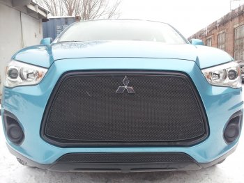 5 999 р. Защитная сетка в бампер (верх, ячейка 4х10 мм) Alfeco Премиум Mitsubishi ASX 1-ый рестайлинг (2013-2016) (Чёрная)  с доставкой в г. Керчь. Увеличить фотографию 2