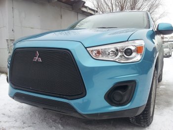 5 999 р. Защитная сетка в бампер (верх, ячейка 4х10 мм) Alfeco Премиум Mitsubishi ASX 1-ый рестайлинг (2013-2016) (Чёрная)  с доставкой в г. Керчь. Увеличить фотографию 3