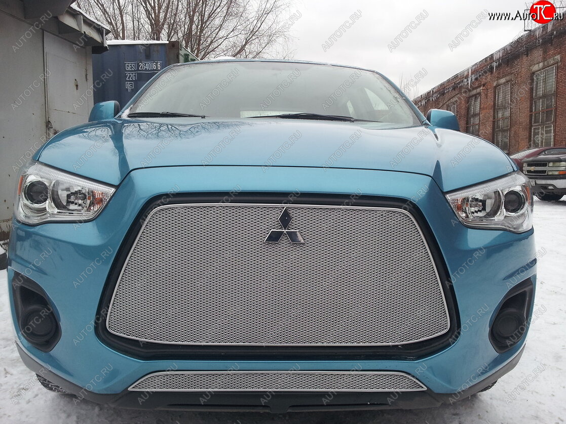 3 599 р. Защитная сетка в бампер (низ, ячейка 4х10 мм) Alfeco Премиум Mitsubishi ASX 1-ый рестайлинг (2013-2016) (Хром)  с доставкой в г. Керчь