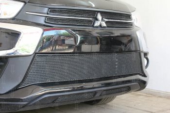 4 999 р. Защитная сетка в бампер (низ, 2 части, ячейка 4х10 мм) Alfeco Премиум Mitsubishi ASX 2-ой рестайлинг (2017-2020) (Чёрная)  с доставкой в г. Керчь. Увеличить фотографию 3