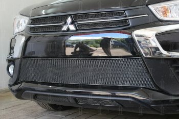 4 999 р. Защитная сетка в бампер (низ, 2 части, ячейка 4х10 мм) Alfeco Премиум Mitsubishi ASX 2-ой рестайлинг (2017-2020) (Чёрная)  с доставкой в г. Керчь. Увеличить фотографию 4