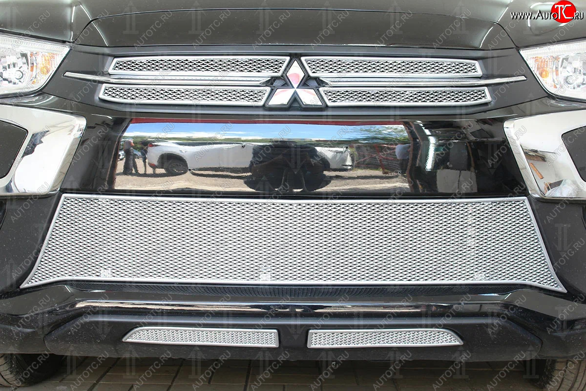 4 999 р. Защитная сетка в бампер (середина, ячейка 4х10 мм) Alfeco Премиум Mitsubishi ASX 2-ой рестайлинг (2017-2020) (Хром)  с доставкой в г. Керчь