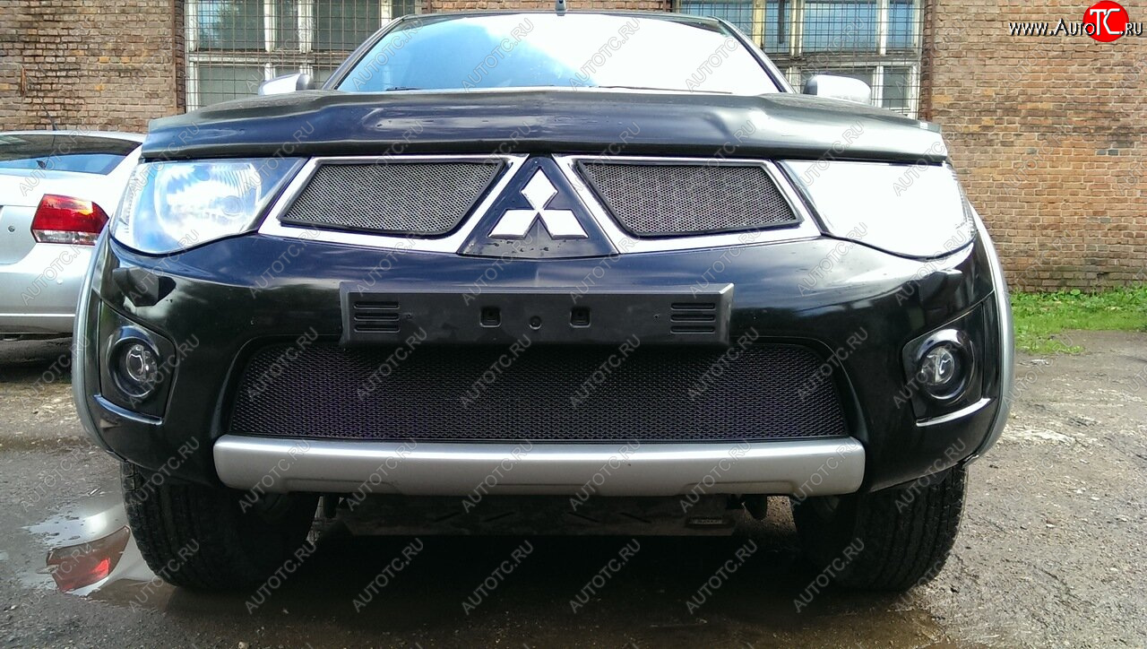 4 099 р. Защитная сетка в бампер (низ, ячейка 4х10 мм) Alfeco Премиум Mitsubishi L200 4  дорестайлинг (2006-2014)  с доставкой в г. Керчь