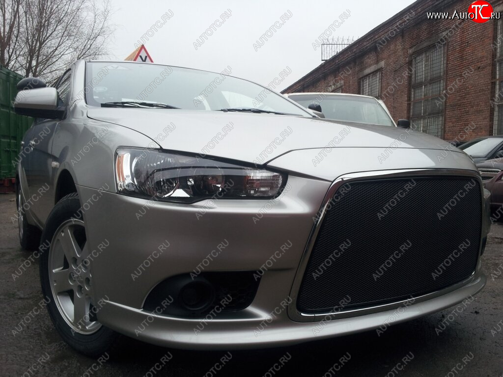 5 999 р. Защитная сетка в бампер (ячейка 3х7 мм) Alfeco Стандарт  Mitsubishi Lancer  10 CY (2011-2017) седан рестайлинг, хэтчбек 5 дв рестайлинг (Чёрная)  с доставкой в г. Керчь