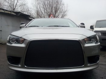 5 999 р. Защитная сетка в бампер (ячейка 3х7 мм) Alfeco Стандарт  Mitsubishi Lancer  10 CY (2011-2017) седан рестайлинг, хэтчбек 5 дв рестайлинг (Чёрная)  с доставкой в г. Керчь. Увеличить фотографию 2