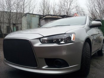 5 999 р. Защитная сетка в бампер (ячейка 3х7 мм) Alfeco Стандарт  Mitsubishi Lancer  10 CY (2011-2017) седан рестайлинг, хэтчбек 5 дв рестайлинг (Чёрная)  с доставкой в г. Керчь. Увеличить фотографию 3