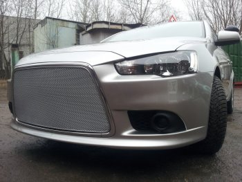6 199 р. Защитная сетка в бампер (ячейка 3х7 мм) Alfeco Стандарт Mitsubishi Lancer 10 CY седан рестайлинг (2011-2017) (Хром)  с доставкой в г. Керчь. Увеличить фотографию 2