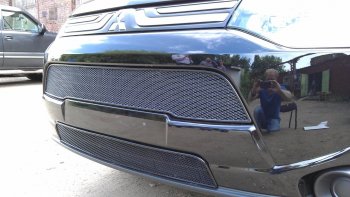 3 599 р. Защитная сетка в бампер (низ, ячейка 3х7 мм) Alfeco Стандарт Mitsubishi Outlander GF дорестайлинг (2012-2014) (Чёрная)  с доставкой в г. Керчь. Увеличить фотографию 4