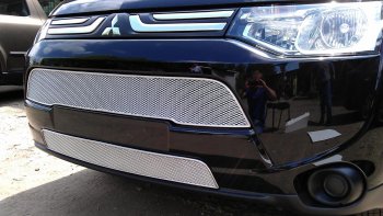 Защитная сетка в бампер (низ, ячейка 3х7 мм) Alfeco Стандарт Mitsubishi Outlander GF дорестайлинг (2012-2014) (Хром)