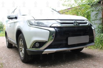 8 649 р. Защитная сетка в бампер (3 части, ячейка 4х10 мм) Alfeco Премиум Mitsubishi Outlander GF 2-ой рестайлинг (2015-2018) (Чёрная)  с доставкой в г. Керчь. Увеличить фотографию 3
