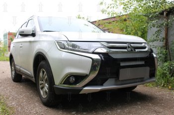 9 199 р. Защитная сетка в бампер (3 части, ячейка 4х10 мм) Alfeco Премиум  Mitsubishi Outlander  GF (2015-2018) 2-ой рестайлинг (Хром)  с доставкой в г. Керчь. Увеличить фотографию 2