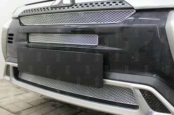 9 849 р. Защитная сетка в бампер (3 части, ячейка 4х10 мм) Alfeco Премиум Mitsubishi Outlander GF 3-ий рестайлинг (2018-2022) (Хром)  с доставкой в г. Керчь. Увеличить фотографию 4