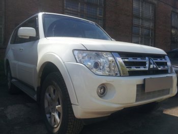 4 649 р. Защитная сетка в бампер (низ, ячейка 3х7 мм) Стрелка11 Премиум Mitsubishi Pajero 4 V80 3 дв. 1-ый рестайлинг (2011-2014) (Хром)  с доставкой в г. Керчь. Увеличить фотографию 2