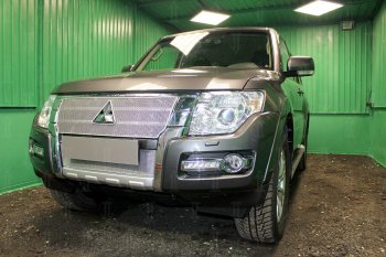4 299 р. Защитная сетка в бампер (низ, ячейка 4х10 мм) Стрелка11 Премиум Mitsubishi Pajero 4 V90 2-ой рестайлинг (2014-2020) (Хром)  с доставкой в г. Керчь. Увеличить фотографию 3