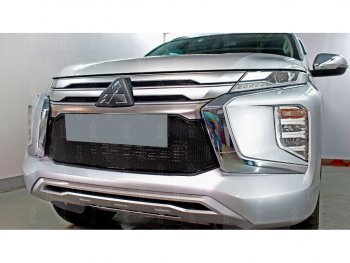 5 799 р. Защитная сетка в бампер (низ, ячейка 4х10 мм) Стрелка11 Премиум Mitsubishi Pajero Sport QF рестайлинг (2019-2022) (Чёрная)  с доставкой в г. Керчь. Увеличить фотографию 2