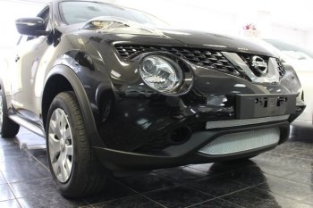 3 599 р. Защитная сетка в бампер (верх, ячейка 3х7 мм) Стрелка11 Премиум Nissan Juke 1 YF15 рестайлинг (2014-2020) (Хром)  с доставкой в г. Керчь. Увеличить фотографию 2