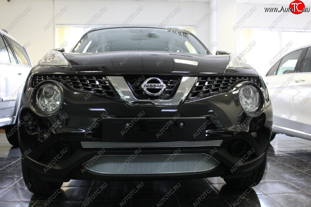 3 599 р. Защитная сетка в бампер (верх, ячейка 3х7 мм) Стрелка11 Премиум Nissan Juke 1 YF15 рестайлинг (2014-2020) (Хром)  с доставкой в г. Керчь
