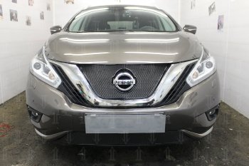 Защитная сетка в бампер (верх, ячейка 4х10 мм) Стрелка11 Премиум Nissan Murano 3 Z52 дорестайлинг (2015-2022) (Чёрная)