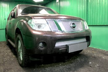 4 199 р. Защитная сетка в бампер (низ, ячейка 4х10 мм) Стрелка11 Премиум Nissan Pathfinder R51 рестайлинг (2009-2014) (Хром)  с доставкой в г. Керчь. Увеличить фотографию 2