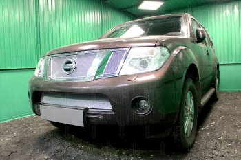 4 199 р. Защитная сетка в бампер (низ, ячейка 4х10 мм) Стрелка11 Премиум Nissan Pathfinder R51 рестайлинг (2009-2014) (Хром)  с доставкой в г. Керчь. Увеличить фотографию 3