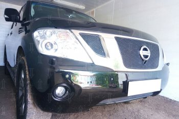 10 999 р. Защитная сетка в бампер (верх, 3 части, ячейка 4х10 мм) Стрелка11 Премиум  Nissan Patrol  6 (2010-2014) Y62 дорестайлинг (Чёрная)  с доставкой в г. Керчь. Увеличить фотографию 3