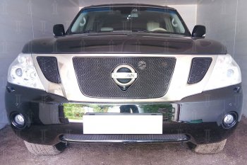 4 299 р. Защитная сетка в бампер (низ, ячейка 4х10 мм) Стрелка11 Премиум  Nissan Patrol  6 (2010-2014) Y62 дорестайлинг (Чёрная)  с доставкой в г. Керчь. Увеличить фотографию 3
