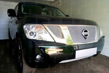 4 299 р. Защитная сетка в бампер (низ, ячейка 4х10 мм) Стрелка11 Премиум  Nissan Patrol  6 (2010-2014) Y62 дорестайлинг (Хром)  с доставкой в г. Керчь. Увеличить фотографию 3