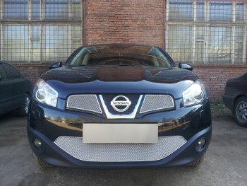 Защитная сетка в бампер (низ, ячейка 4х10 мм) Стрелка11 Премиум Nissan Qashqai 1 J10 рестайлинг (2010-2013) (Хром)