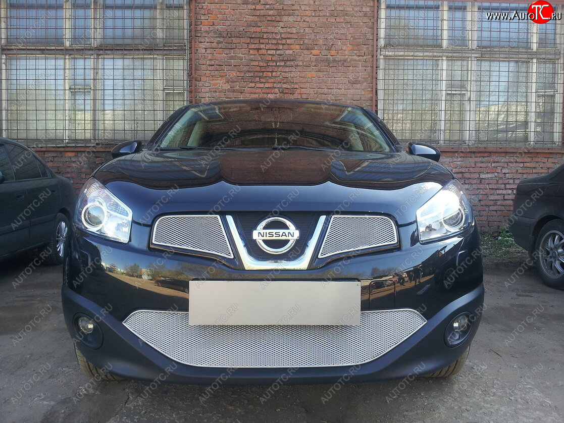 4 799 р. Защитная сетка в бампер (низ, ячейка 4х10 мм) Стрелка11 Премиум Nissan Qashqai 1 J10 рестайлинг (2010-2013) (Хром)  с доставкой в г. Керчь