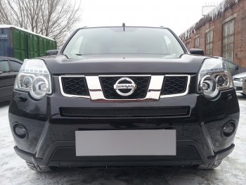 4 299 р. Защитная сетка в бампер (низ, ячейка 4х10 мм) Стрелка11 Премиум  Nissan X-trail  2 T31 (2010-2015) рестайлинг (Чёрная)  с доставкой в г. Керчь. Увеличить фотографию 2