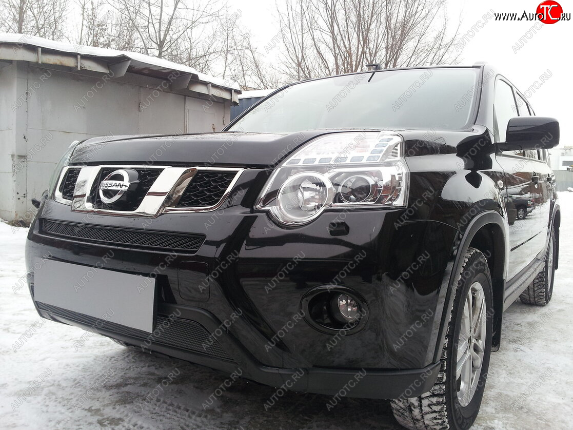 4 299 р. Защитная сетка в бампер (низ, ячейка 4х10 мм) Стрелка11 Премиум  Nissan X-trail  2 T31 (2010-2015) рестайлинг (Чёрная)  с доставкой в г. Керчь