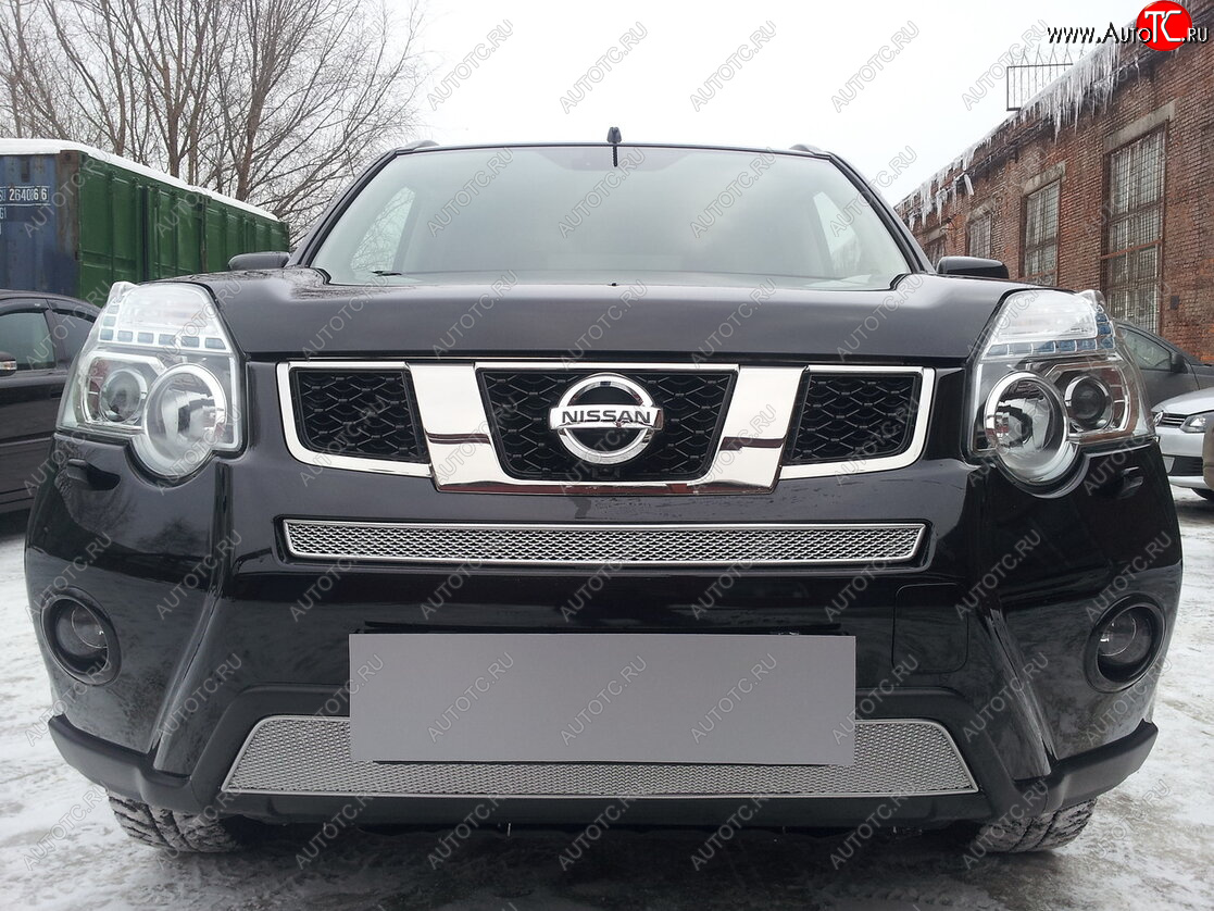 4 549 р. Защитная сетка в бампер (низ, ячейка 4х10 мм) Стрелка11 Премиум Nissan X-trail 2 T31 рестайлинг (2010-2015) (Хром)  с доставкой в г. Керчь