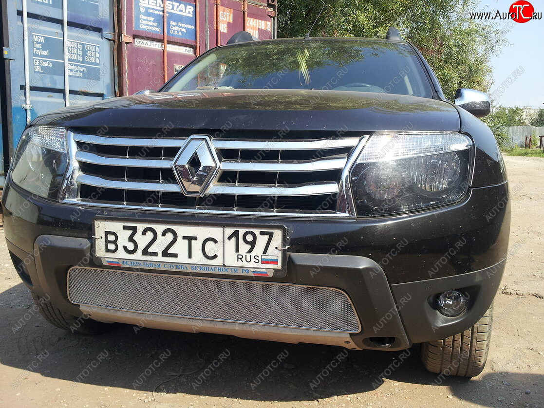 4 299 р. Защитная сетка в бампер (низ, ячейка 4х10 мм) Стрелка11 Премиум Renault Duster HS дорестайлинг (2010-2015) (Хром)  с доставкой в г. Керчь