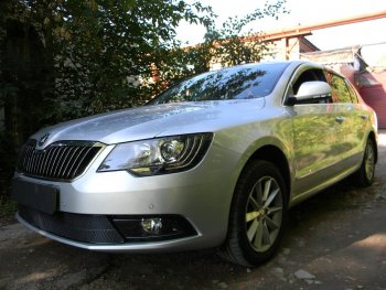 Защитная сетка в бампер (низ, ячейка 4х10 мм) Стрелка11 Премиум Skoda Superb B6 (3T5) универсал рестайлинг (2013-2015) (Чёрная)