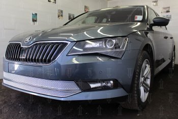 6 999 р. Защитная сетка в бампер (низ, 2 части, ячейка 4х10 мм) Стрелка11 Премиум Skoda Superb B8 (3V5) универсал дорестайлинг (2015-2019) (Хром)  с доставкой в г. Керчь. Увеличить фотографию 3