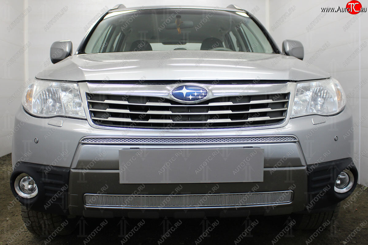4 099 р. Защитная сетка в бампер (низ, ячейка 4х10 мм) Стрелка11 Премиум Subaru Forester SH (2008-2013) (Хром)  с доставкой в г. Керчь