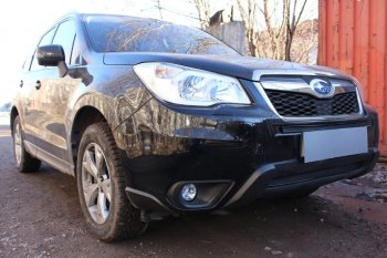 3 399 р. Защитная сетка в бампер (верх, ячейка 4х10 мм) Стрелка11 Премиум  Subaru Forester  SJ (2012-2016) дорестайлинг (Чёрная)  с доставкой в г. Керчь. Увеличить фотографию 2