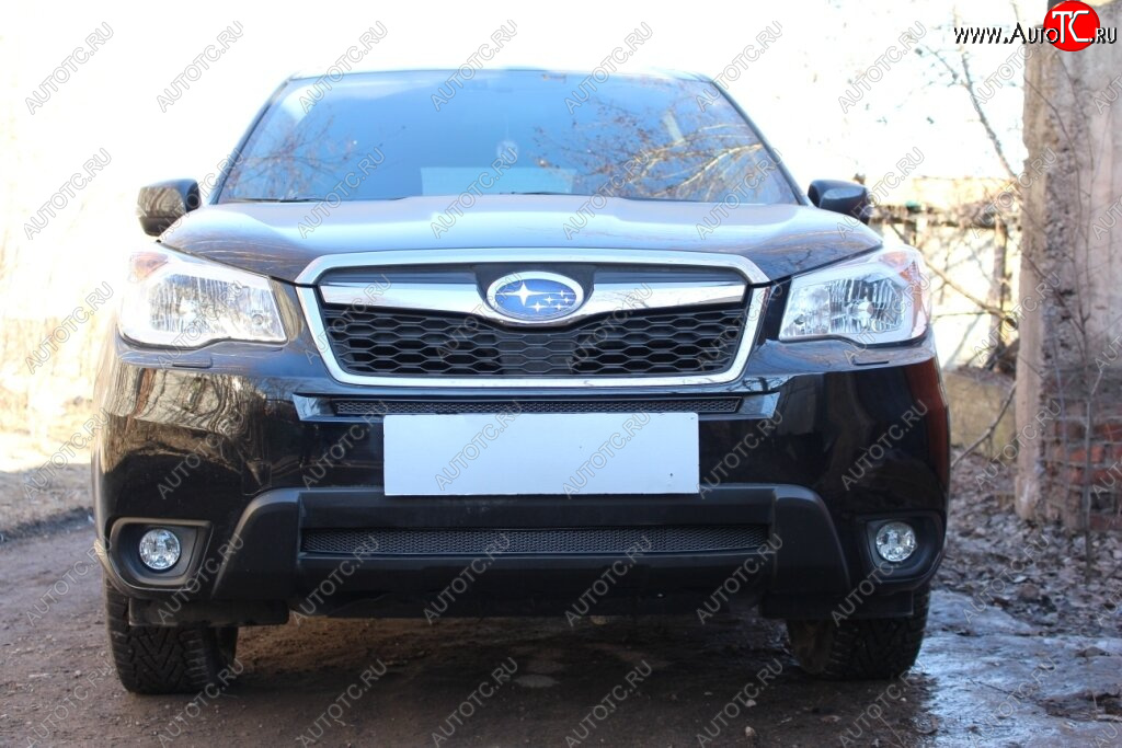 3 599 р. Защитная сетка в бампер (низ, ячейка 4х10 мм) Стрелка11 Премиум Subaru Forester SJ дорестайлинг (2012-2016) (Чёрная)  с доставкой в г. Керчь