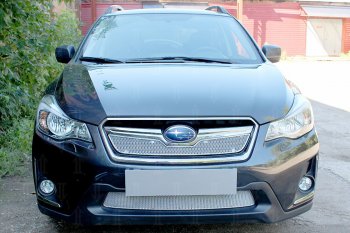 Защитная сетка в бампер (верх, ячейка 4х10 мм) Стрелка11 Премиум Subaru XV GP/G33 рестайлинг (2016-2017) (Хром)