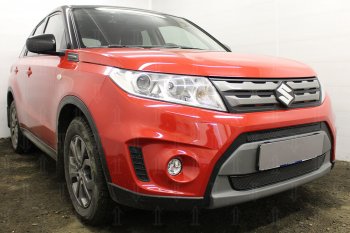 6 999 р. Защитная сетка в бампер (низ, 2 части, ячейка 4х10 мм) Стрелка11 Премиум Suzuki Vitara LY дорестайлинг (2015-2019) (Чёрная)  с доставкой в г. Керчь. Увеличить фотографию 3
